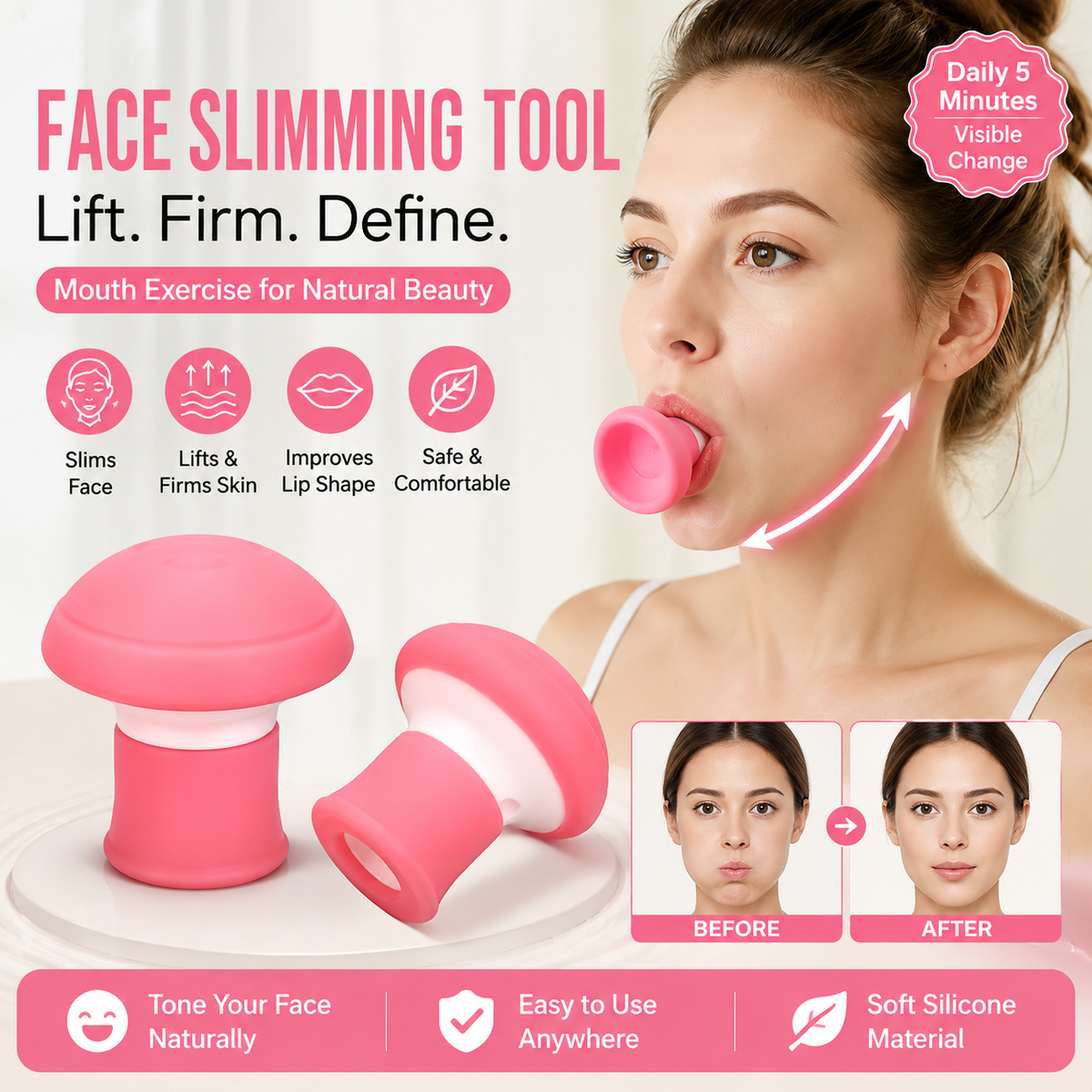 V-Shape Facial Exercise Tool – Jaw & Face Muscle Trainer, Double Chin Massage Roller, Skin Firming & Facial Lifting Tool