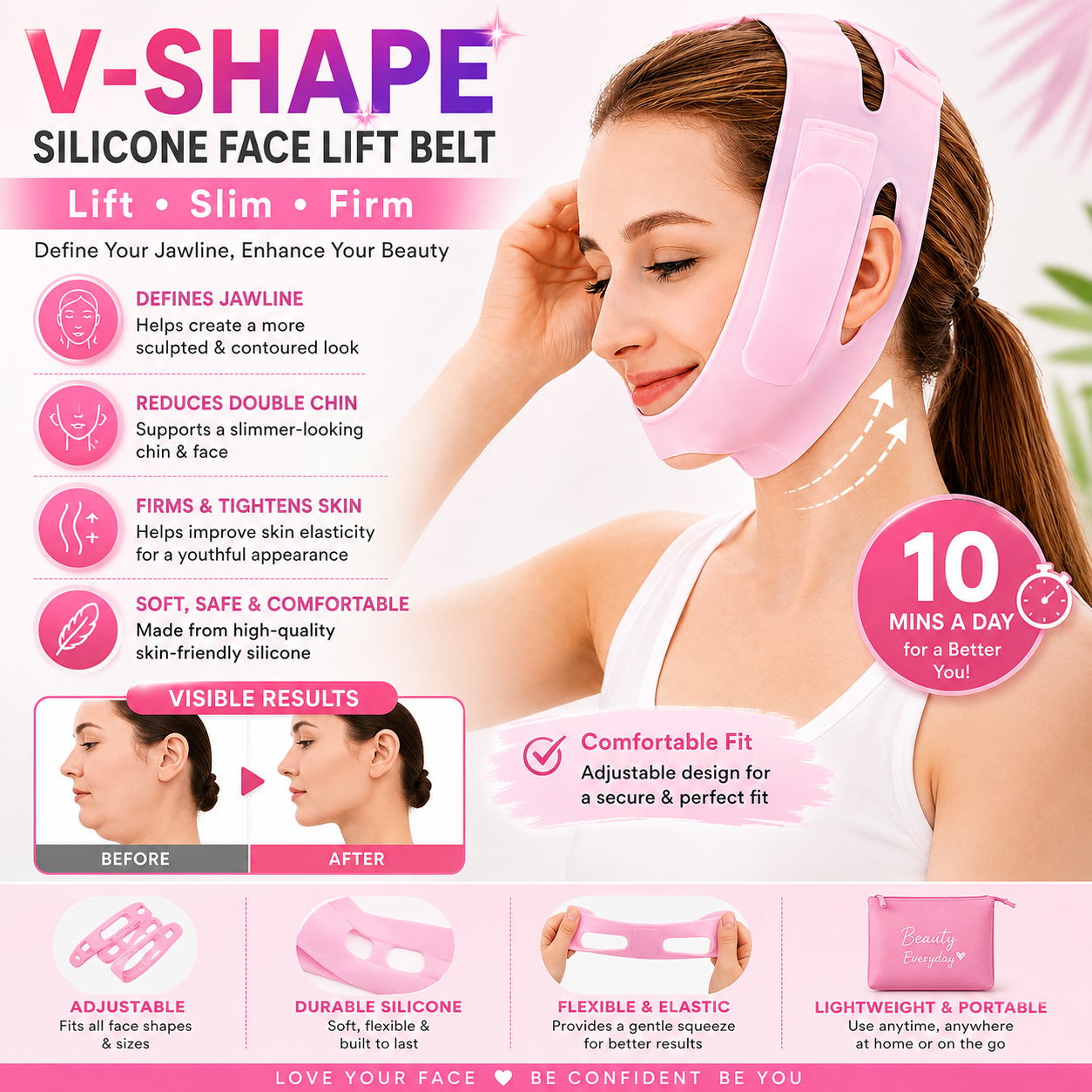 V-Line Facial Lift Mask – Silicone Jaw & Chin Shaping Band, Adjustable Face Contouring Beauty Belt