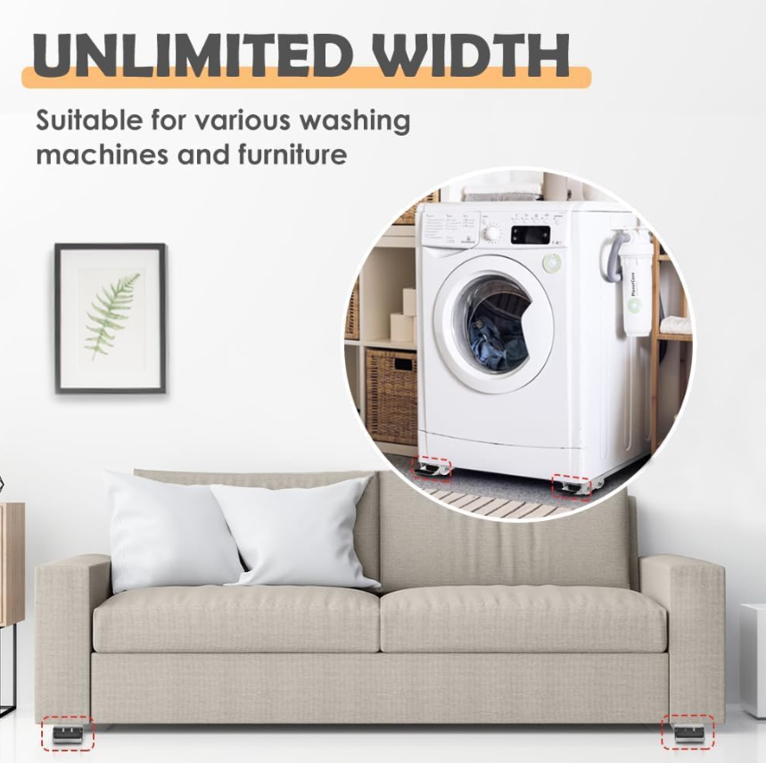 Universal Adjustable Appliance Stand – Heavy Duty Movable Base with Lockable Wheels for Washing Machine, Fridge & Furniture